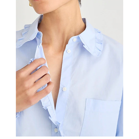 J. Crew Ruffle Trim Poplin Top S NWOT White Shirt Blouse Button BY664 J.Crew - Picture 2 of 6